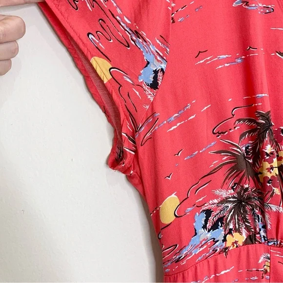 Reformation Denise Midi Dress (Sz XL) Button Down Tencel Red Fiji Print - Picture 5 of 15